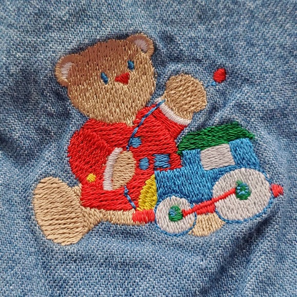 VTG Baby One Piece Outfit Denim Top with Plaid Pants Embroidered Bear Sz 3-6M - Picture 3 of 9
